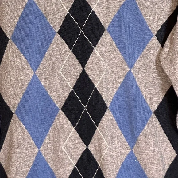 VTG Dockers Men's Argyle‎ Sweater Medium Gray Blue Cotton Crewneck Preppy Golf - Picture 3 of 11